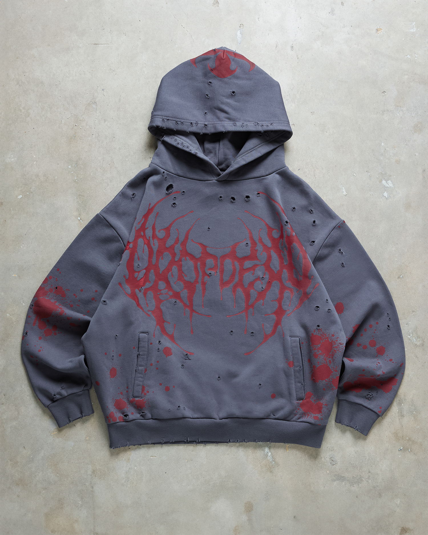 ◇Dropdead◇Bludy Hell Distressed 長袖パーカー 送料込 ◇Dropdead◇Bludy Hell Distressed 長袖パーカー 送料込