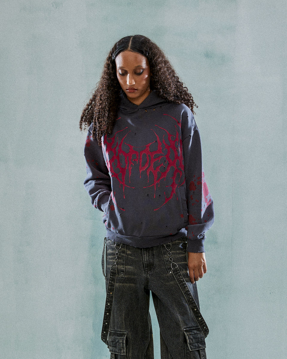 ◆Dropdead◆Bludy Hell Distressed 長袖パーカー 送料込 Bludy Hell Hoodie