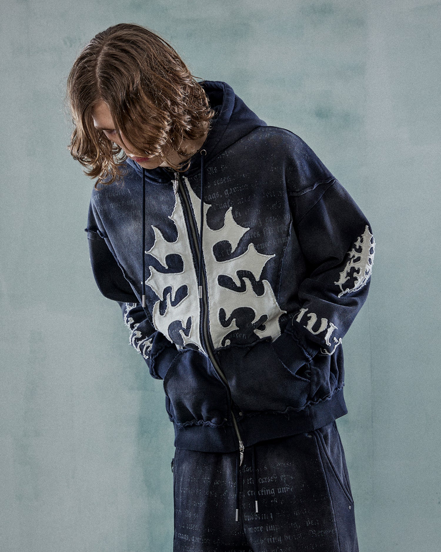 【oan】Vintage Dying Hood Zip Up DESTROYED WORKERS ZIP HOODIE (VINTAGE BLACK) – O. FILES