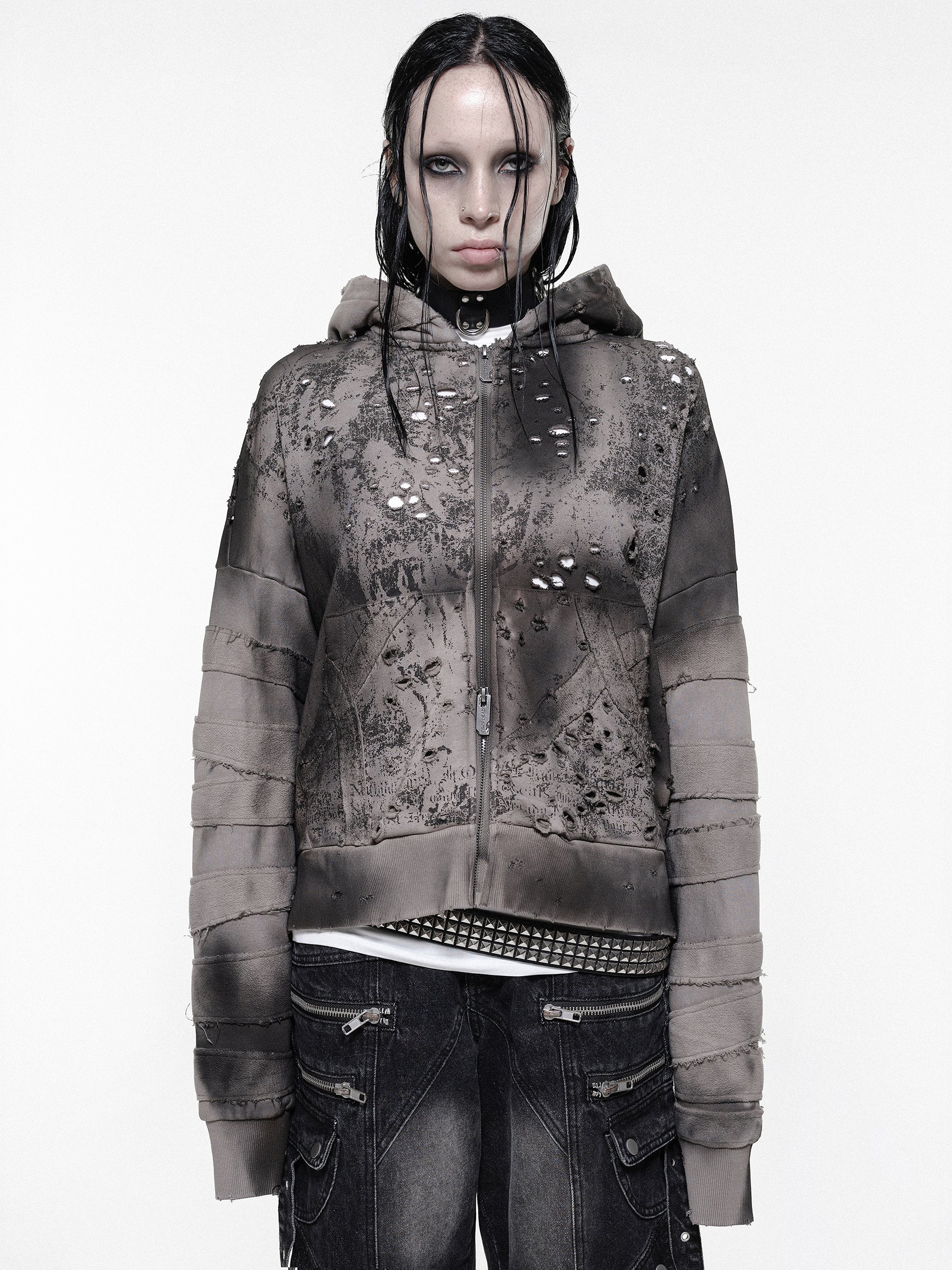 Damaged Zip-Up Hoodie – DROP DEAD CLOTHING