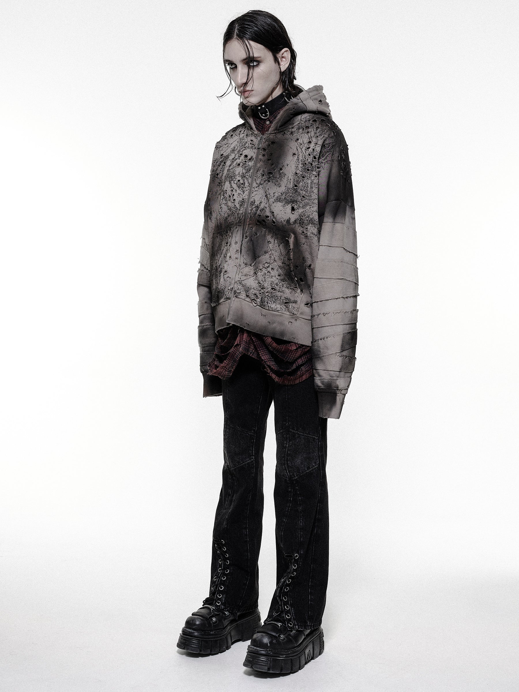 Damaged Zip-Up Hoodie – DROP DEAD CLOTHING