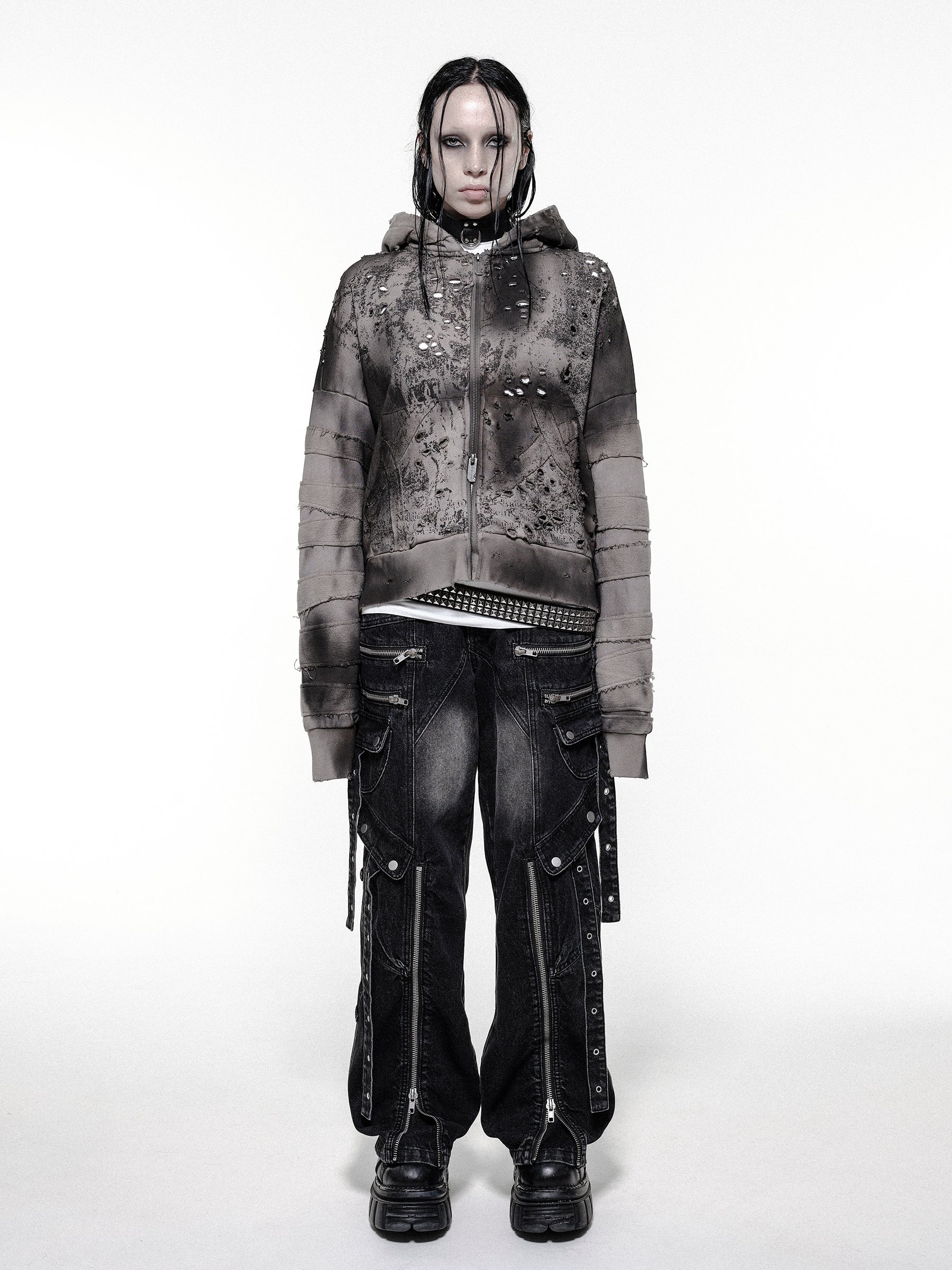 Damaged Zip-Up Hoodie – DROP DEAD CLOTHING
